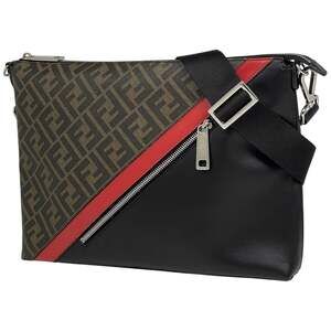 FENDI Black Leather Zucca Shoulder Bag